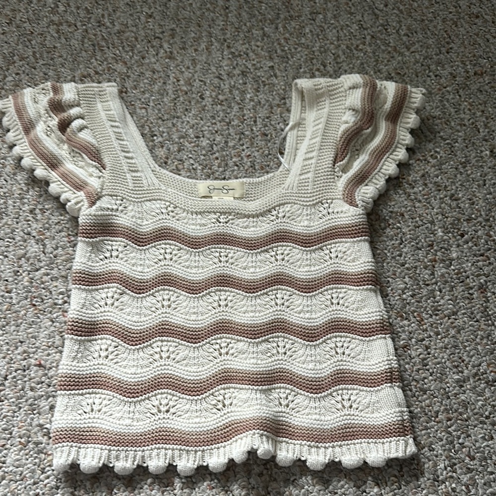 Striped Knit Top in Cream and Brown size m